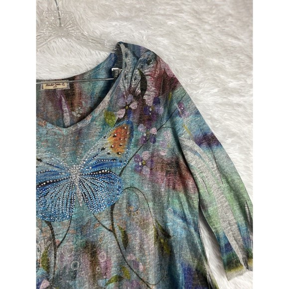 Studio Gem Q. Blouse Womens Size Large Multicolor Paisley V-Neck 3/4 Sleeve - Picture 3 of 8